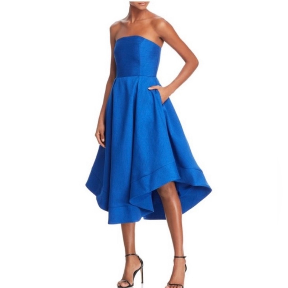 C/MEO Collective Making Waves Strapless Midi Hi-Low Dress - Royal Blue XS- EUC